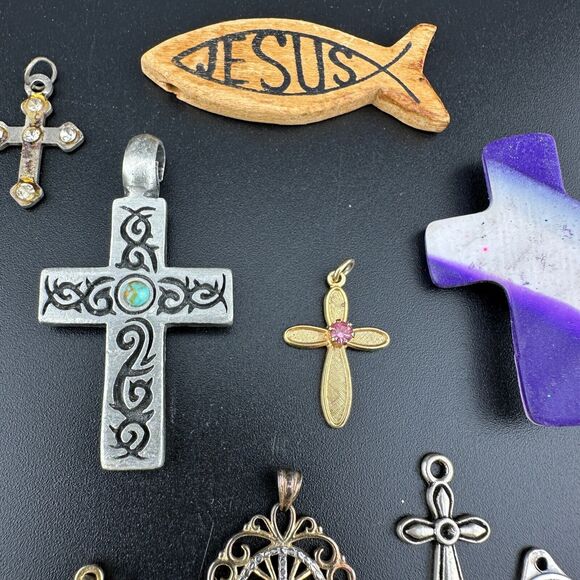 Lot Mix Cross Pendants Christian Religious Catholic Faith Vintage Now Handmade - Picture 10 of 14